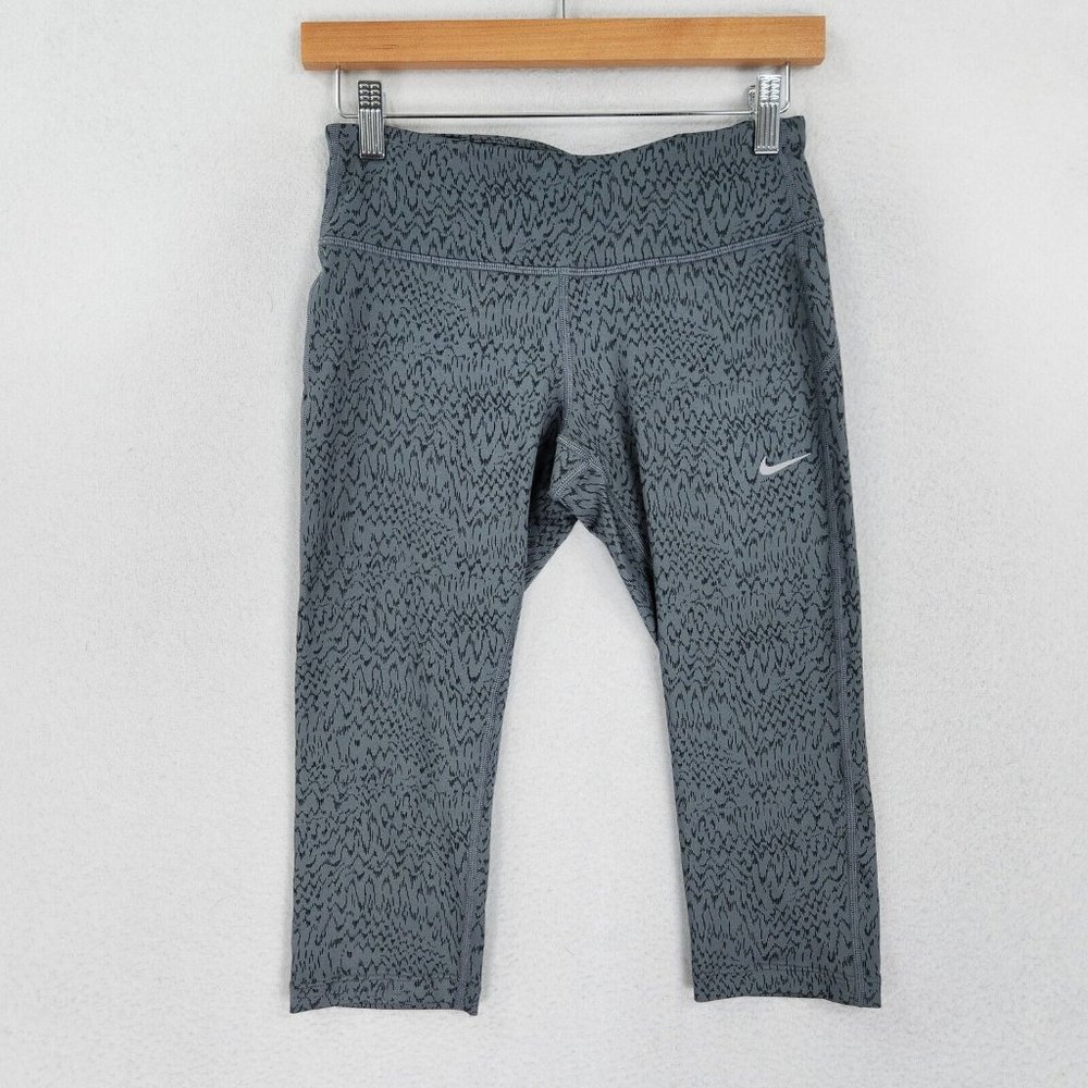 Nike Pants Womens Small Gray Dri Fit Epic Capri Leggings Cropped Swoosh Athletic